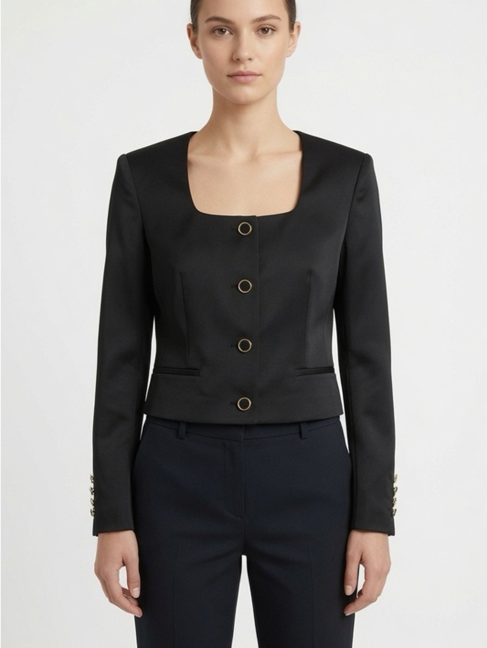 Generation Love Black Cropped Blazer with Gold Buttons